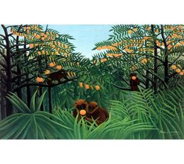 Monkeys in the Jungle by Henri Rousseau oil painting Hand painted modern art wall decor Handmade canvas7760065