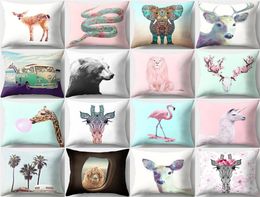 1818 Inch Polyester Peach Skin Square Pillow Cover Deer Lion Pattern Home Decor Pillowcase Throw Pillow Cover7523854