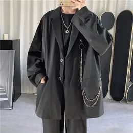 Men's Suits Blazers Men Spring Casual Outwear Handsome Loose Trendy Chain Plus Size Notched Design Students Clothes All-match Chic