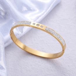 Bangle Luxury Stainless Steel Bracelet For Women Cubic Zirconia Bracelets Gold Plated Wrist Jewellery Accessories Valentine's Day Gift