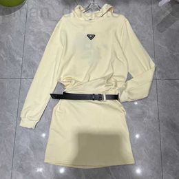 Basic & Casual Dresses designer Chaopai 24 Early Spring New Product Triangle Hooded Color Block Matching Belt, Waistband, Cool and Versatile Hoodie Dress 2A4Q