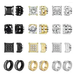 Stud Earrings 1 Pair Stainless Steel Magnetic Non Piercing Inlaid Cubic Zirconia Clip On Hoop Set For Men Women