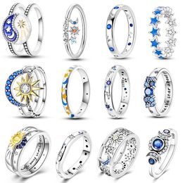 Band Rings Finger Fairy Shines in the Dark Ring Female 925 SterlSilver Star Moon Sun Ring SparklZircon Exquisite Jewellery Gift J240516