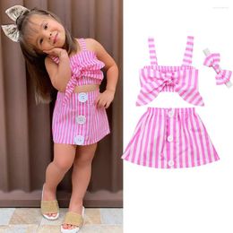 Clothing Sets Summer Born Baby Girl Cute Pink Clothes 2PCS Cotton Sleeveless Stripe Tops Tutu Skirt Outfits