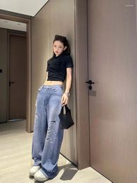 Women's Jeans Workwear Style Fashionable And Casual Trend Versatile For Daily Commuting Loose Fitting Wide Leg Distressed