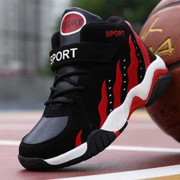 Sapatos para crianças ao ar livre atléticas meninos tênis de borracha sola esportiva de tênis de tênis Sport Sport High Top Basketball Shoes para menino Moda Y240518