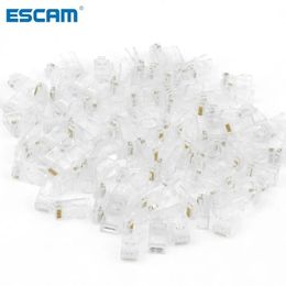ESCAM 100PCS/set Universal Crystal Head RJ45 CAT5 CAT5E Modular Plug Gold Plated Network Connector Head Transparent