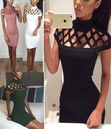 Women Hollow Out Sexy Bodycon Dresses Short Sleeved Summer Mini Dresses Lady Party Fashion Sheath Solid Colour Dresses new7835792