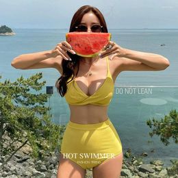 Women's Swimwear High Quality Bikini Super-exposed Three-point-style Large Breasts Gather Waist Spring Sling 2024