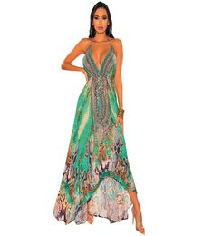 Tasarım Zarif Moda Bayanlar Yaz Elbiseleri Seksi Vintage Vneck Çiçek Yular Elbiseleri4570236