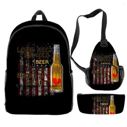 Backpack Fashion Youthful Trendy Funny Beer 3pcs/Set 3D Printed Bookbag Laptop Daypack Backpacks Chest Bags Pencil Case