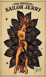 Sailor Jerry Tattoo Vintage girl and a peacock Art Gifts Silk Poster Paintings7939063