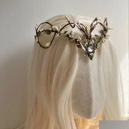 Earrings Bracelet Jewelry Moon Woodland Headband Tiara With Branches Fairy Crown Elf For Women Bride Butterfly Costume Circlet Flora D Oty30