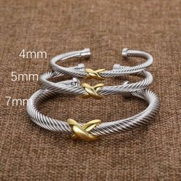 Silver Designer Braided Fashion Jewellery Bangle Twisted X Cross Bracelet Gold Bracelets Twist Cuff Charm 925 Zircon Luxury Birthday Gift 240u