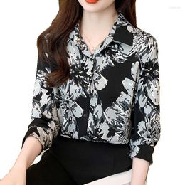 Women's Blouses Fashion Long Sleeve Interior Lapping Shirts Ladies Vintage Tops Spring Autumn Turn-down Collar Buttons Clothing