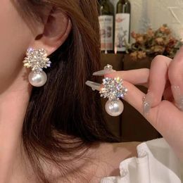 Stud Earrings Autumn And Winter Snowflake Pearl Women's 2024 Premium Feeling