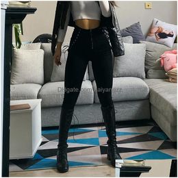 Womens Jeans Women High Waist Woman Sexy Black Blue Elastic Skinny Pencil Pants Female Plus Size Zipper Wash Denim Trousers Girl Dro Dhcsk