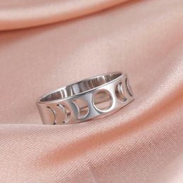 Ring For Women Full Crescent Moon Stainless Steel Finger Rings Vintage Wedding Band Astronomy Golden Jewelry Gift