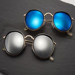 Vintage Round Sunglasses 51 Women Men Black Gold Frame Sun Glasses High Quality Mirror Gafas De Sol for Ladies with Cases 184l