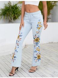 Women's Jeans Stylewomen's Jeanswomen's Spicy Girl Street Fashion Personality Flower Heavy Work Embroidery Wash Horn