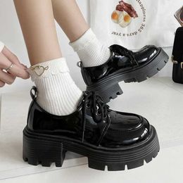 Dress Shoes Lucyever Patent Leather Platform Loafers Women 2023 Preppy Style Lace Up Oxford Woman Black Thick Bottom Y2K Female H240517