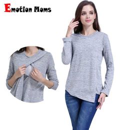 Maternity Tops Tees Emotion Moms Fashion Maternity Clothing Long Sleeve Maternity Top Lactation Top Breastfeeding Clothes For Pregnant Women T-shirt H240518