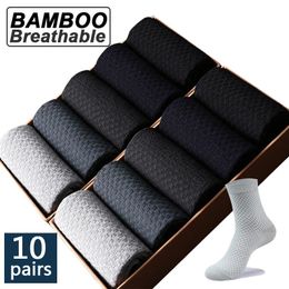 High Quality 10 Pairs/lot Men Bamboo Fiber Socks Men Breathable Compression Long Socks Business Casual Male Large size 38-45 240518