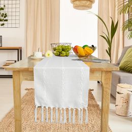 Table Cloth 2Pcs Macrame Runner Cotton Linen Embroidered With Tassel Decorative Farmhouse For Patio Tables