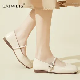 Casual Shoes 2024 Spring Retro Women Flat Heel Fashion Square Toe Ladies Mary Jane Slingback Shallow Ballerina Brand