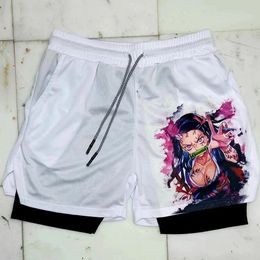 Anime Gym Shorts Men Women Gothic Print 2 in 1 Performance Fitness Casual Sports Y2K Short Pants Girl 240517