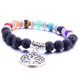 Beaded 8Mm 7 Chakra Lava Stone Beads Tree Of Life Bracelet Diy Aromatherapy Essential Oil Diffuser For Women Men Jewellery Drop Delivery Ot6En