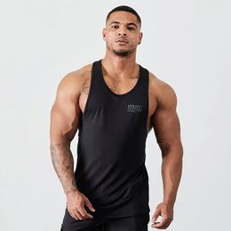 Mens Gym Muscle Fitness Singlets Fashion Brand Clothing Sports Workout Printed Tank Top Breathable Sleeveless Cotton Casual Vest 240518