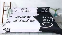 New Black White Style Quilt cover Set Creative DogCat Side With My Side Duvet Cover Pillowcase Couple Bedding Set LJ2010156259156