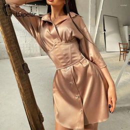 Casual Dresses 2024 Women's Sexy Satin Two Piece Lace Up Back Pocket Button Mini Dress Party Spring Autumn