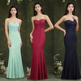 24h Ship Burgundy Mermaid Prom Dresses Sexy Lace Appliqued Evening Dress Sexy Navy Blue Formal Party Gown In Stock CPS0223 286S