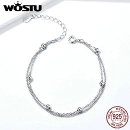 WOSTU Design Parallel Chains With Silver Bead Bracelets 925 Sterling Silver For Women Chain Link Silver 925 Jewellery FIB131 240518