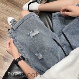 Mens Jeans Ripped Denim Shorts Loose Trendy Outer Wear Fifth Pants Ins Plus Size Pirate Breeches Summer Thin