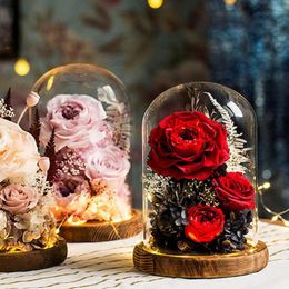 Party Favour Lighted Glass Rose Preserved Real Infinity Flower Dome With Led Light Eternal Gift For Wife Girlfriend Mum Christmas