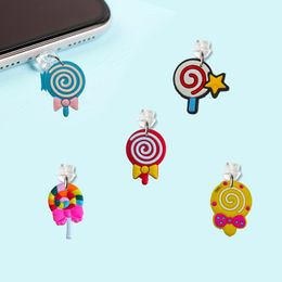 Cell Phone Straps Charms Lollipop Cartoon Shaped Dust Plug Charging Port Anti For Type-C Kawaii Anti-Dust Plugs Usb Charm Android Phon Ot3Oh