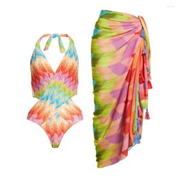 Women's Swimwear Halter One Piece Swimsuit 2024 High Quality Print Backless Women Bikini Set Slimming Bathing Suit Beachwear