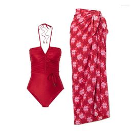Classic Red One Piece Swimsuit Vintage Swimwear Women V-Neck Bathing Swimming Suit Female Summer Beachwear Bodysuit