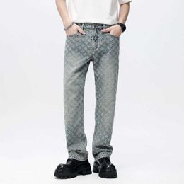 Men's Jeans Latest Design Pattern Jacquard Jeans Loosen Hollow-out Mens Pants Full Length Denim Clothing T240515