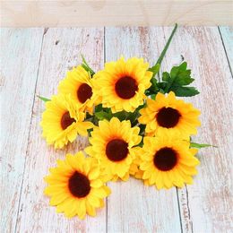 Decorative Flowers 2pcs Yellow Sunflower Silk Artificial Bouquet For Home Garden Decoration Office Party Autumn Fake