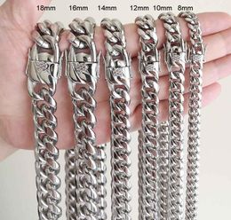 Men Women Cuban Chains Necklace Bracelet 316L Stainless Steel Jewellery Sets High Polished Hip Hop Choker Link Double Safety Clasps 2096805