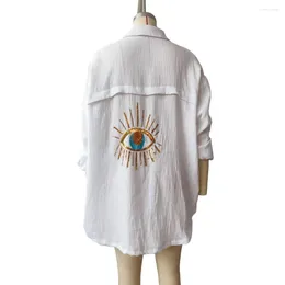 Women's Blouses Women Shirt Coat Sequined Eye Decor For Stylish Lapel Cover Up With Loose Fit Mid-length Design Spring