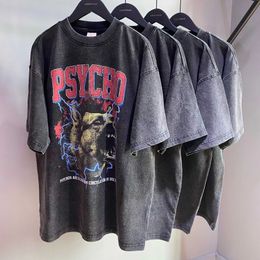 2022 Summer High Quality Streetwear Hip Hop Black Short Sleeve Oversized Vintage Stone Acid Wash Mens T-shirt