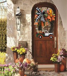 Halloween Pumpkin Truck Wreath Fall For Front Door Farm Autumn Car Decoration Doorplate Decor Dropship Q0812251W1170035