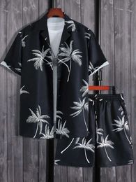 Men's Tracksuits Beach Coconut Tree Mens Shirt Set Extra Large Hawaiian Set 3D Printed Plain Short Sleeve Casual Beach Shirt J240510