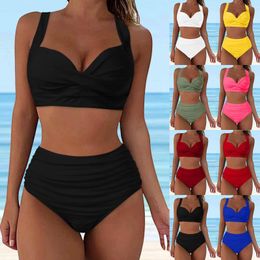 Women's Swimwear Women High Waisted Bikini Sexy Push Up Two Piece Swimsuits Vintage Swimsuit Retro Ruched Older Womens Bathing Suits