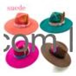 Party Hats Suede Fedora Hat Heart Top 9.5Cm Brim Feather Accessories Wide Jazz Men And Women Panama Sombrero Mujer Gorras Drop Deliver Ottz7